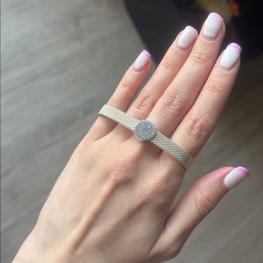 Pandora Silver Mesh Bracelet with Pavé Disc